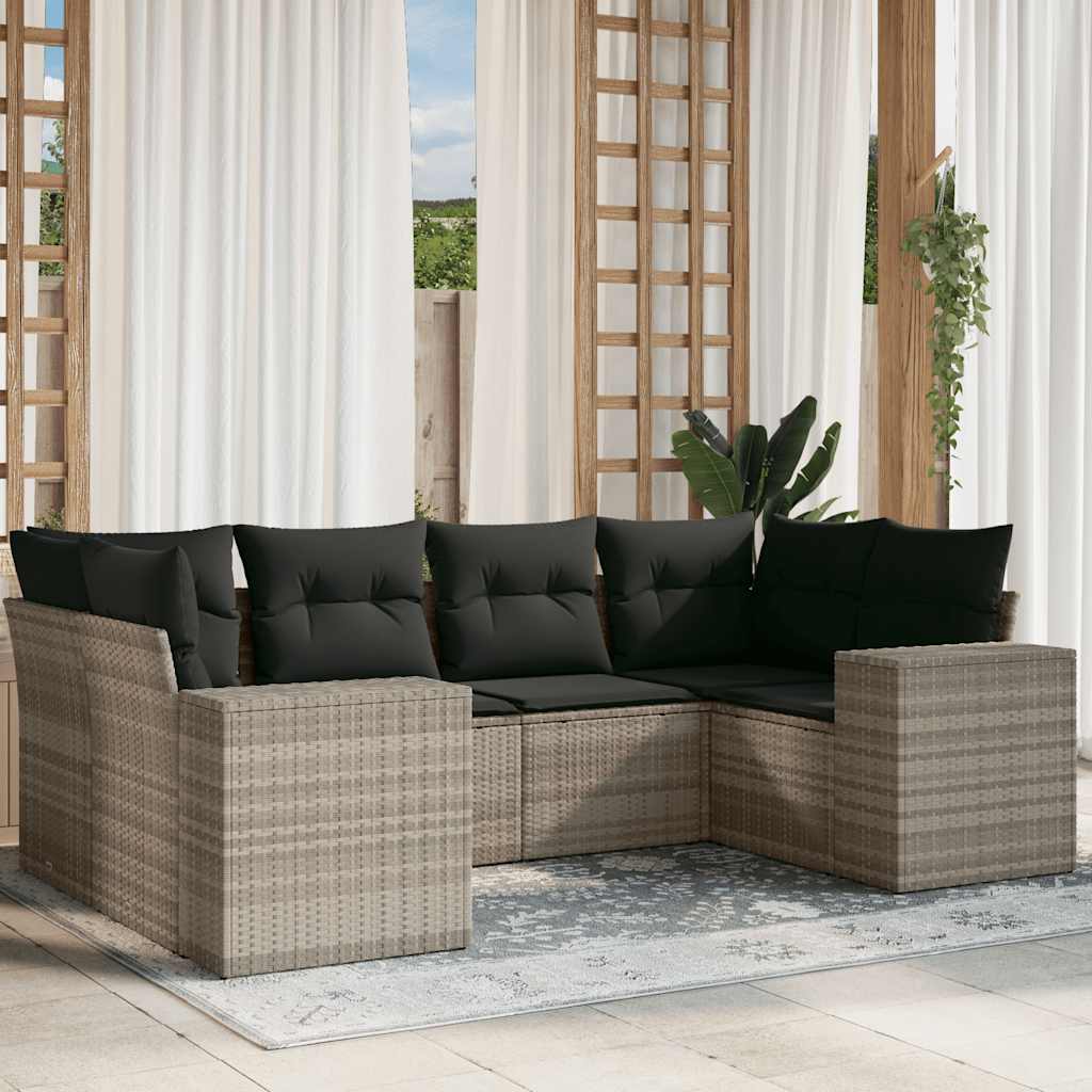 Set Mobilier De Grădină Cu Perne, 6 Piese, Negru, Poliratan