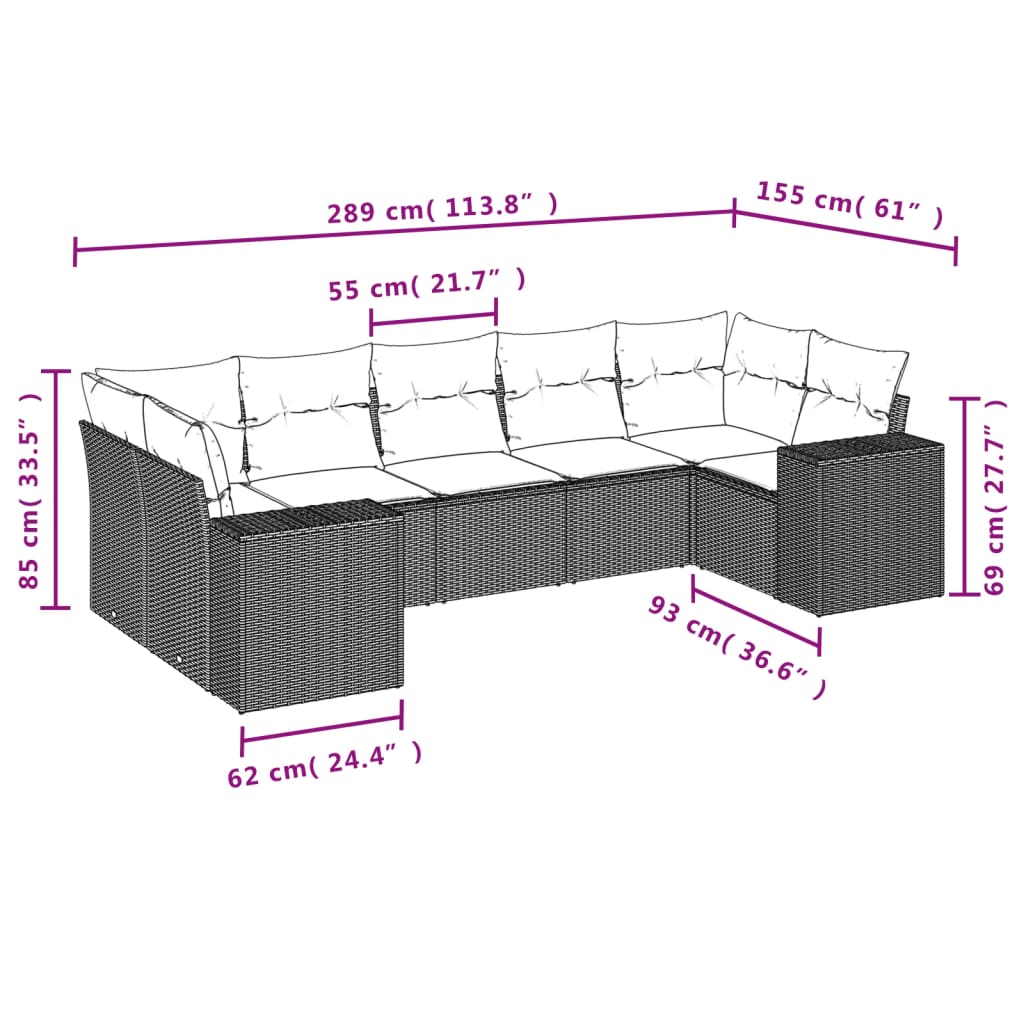 Set Canapele De Grădină, 7 Piese, Cu Perne, , Poliratan