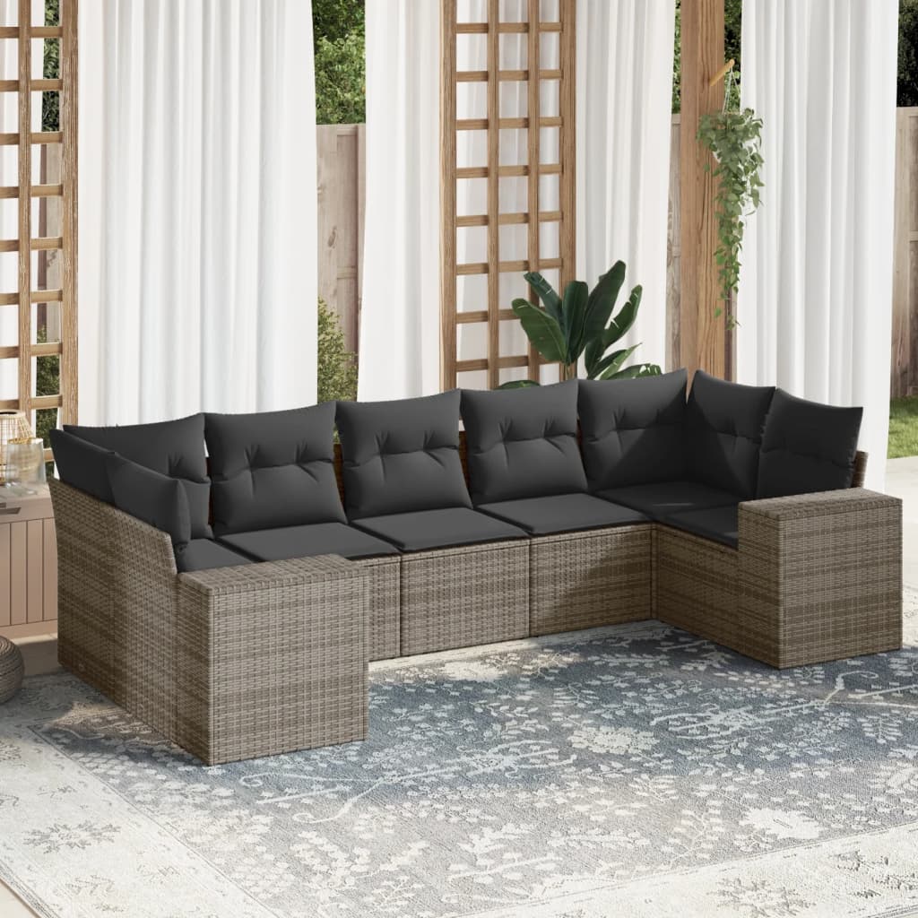 Set Canapele De Grădină, 7 Piese, Cu Perne, , Poliratan