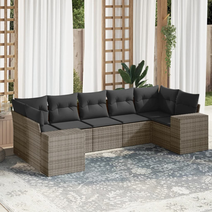 Set Canapele De Grădină, 7 Piese, Cu Perne, , Poliratan