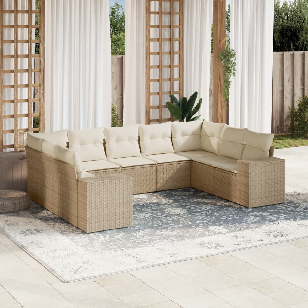 Set Mobilier De Grădină Cu Perne, 10 Piese, , Poliratan