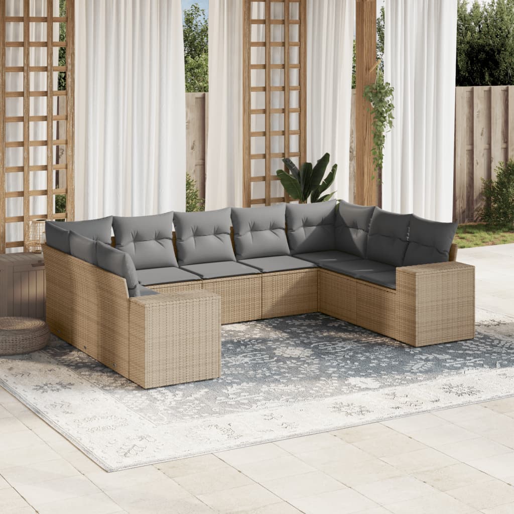 Set Mobilier De Grădină Cu Perne, 10 Piese, , Poliratan