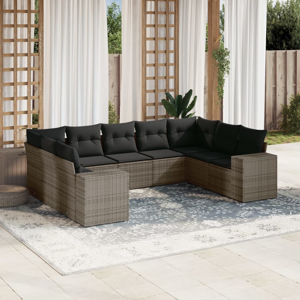 Set Mobilier De Grădină Cu Perne, 10 Piese, , Poliratan