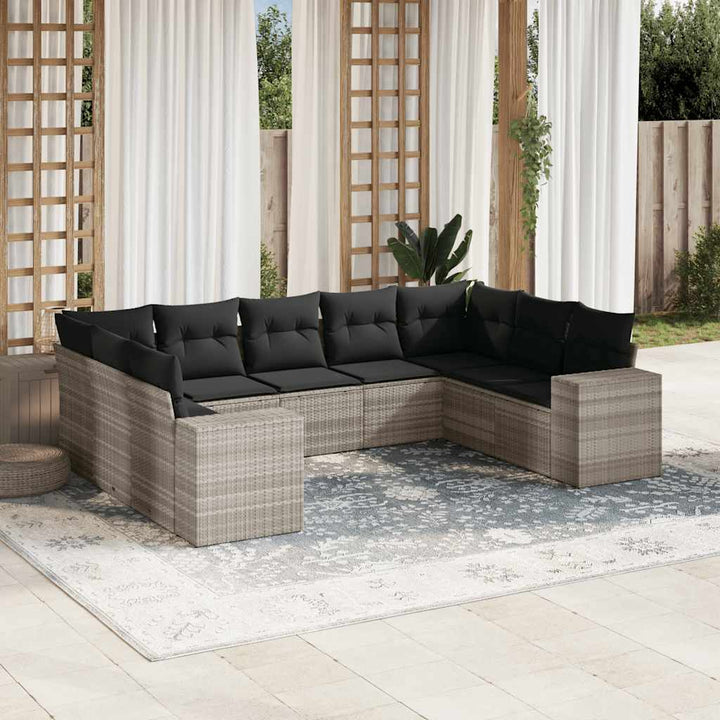 Set Mobilier De Grădină Cu Perne, 10 Piese, , Poliratan