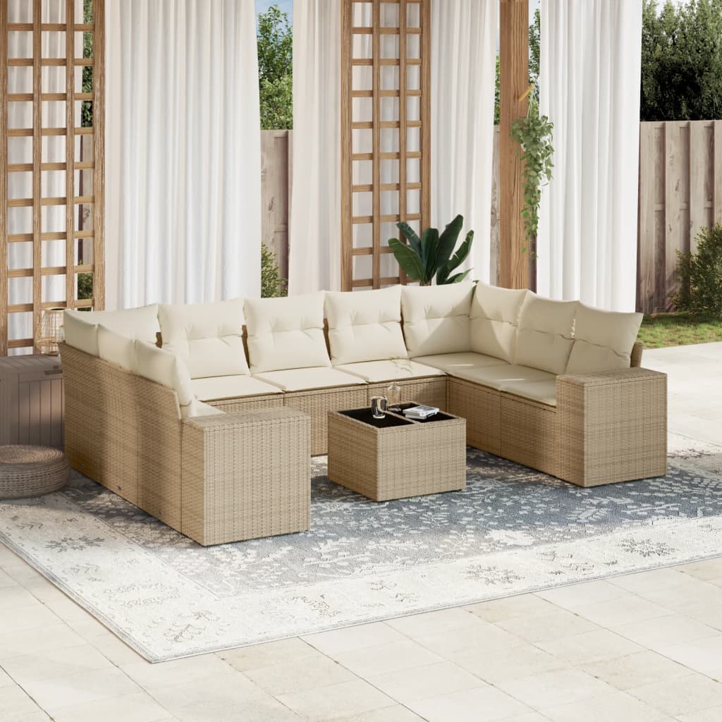 Set Mobilier De Grădină Cu Perne, 10 Piese, , Poliratan