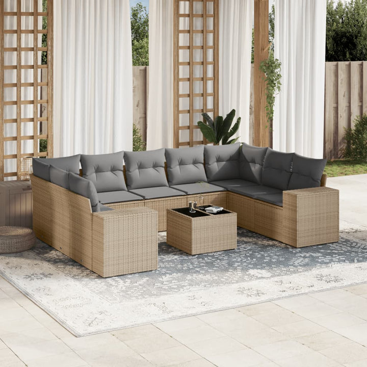Set Mobilier De Grădină Cu Perne, 10 Piese, , Poliratan