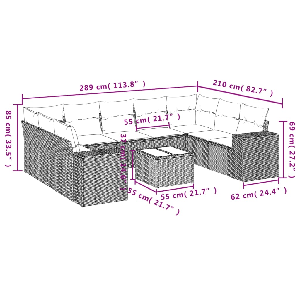 Set Mobilier De Grădină Cu Perne, 10 Piese, , Poliratan