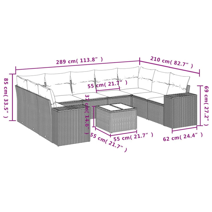 Set Mobilier De Grădină Cu Perne, 10 Piese, , Poliratan