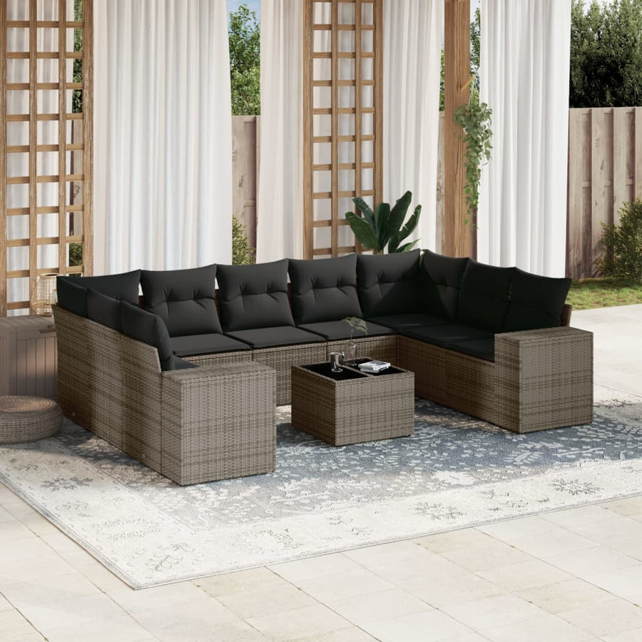 Set Mobilier De Grădină Cu Perne, 10 Piese, , Poliratan