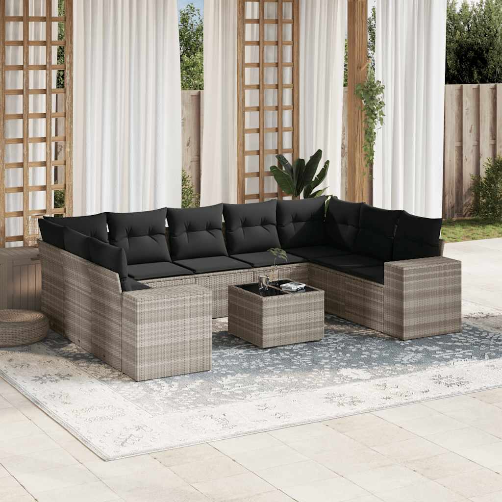 Set Mobilier De Grădină Cu Perne, 10 Piese, , Poliratan
