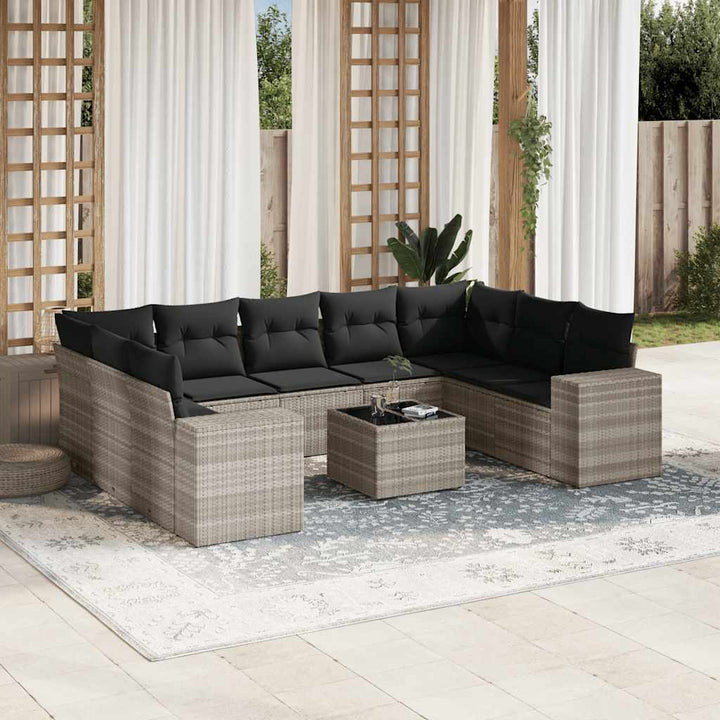 Set Mobilier De Grădină Cu Perne, 10 Piese, , Poliratan