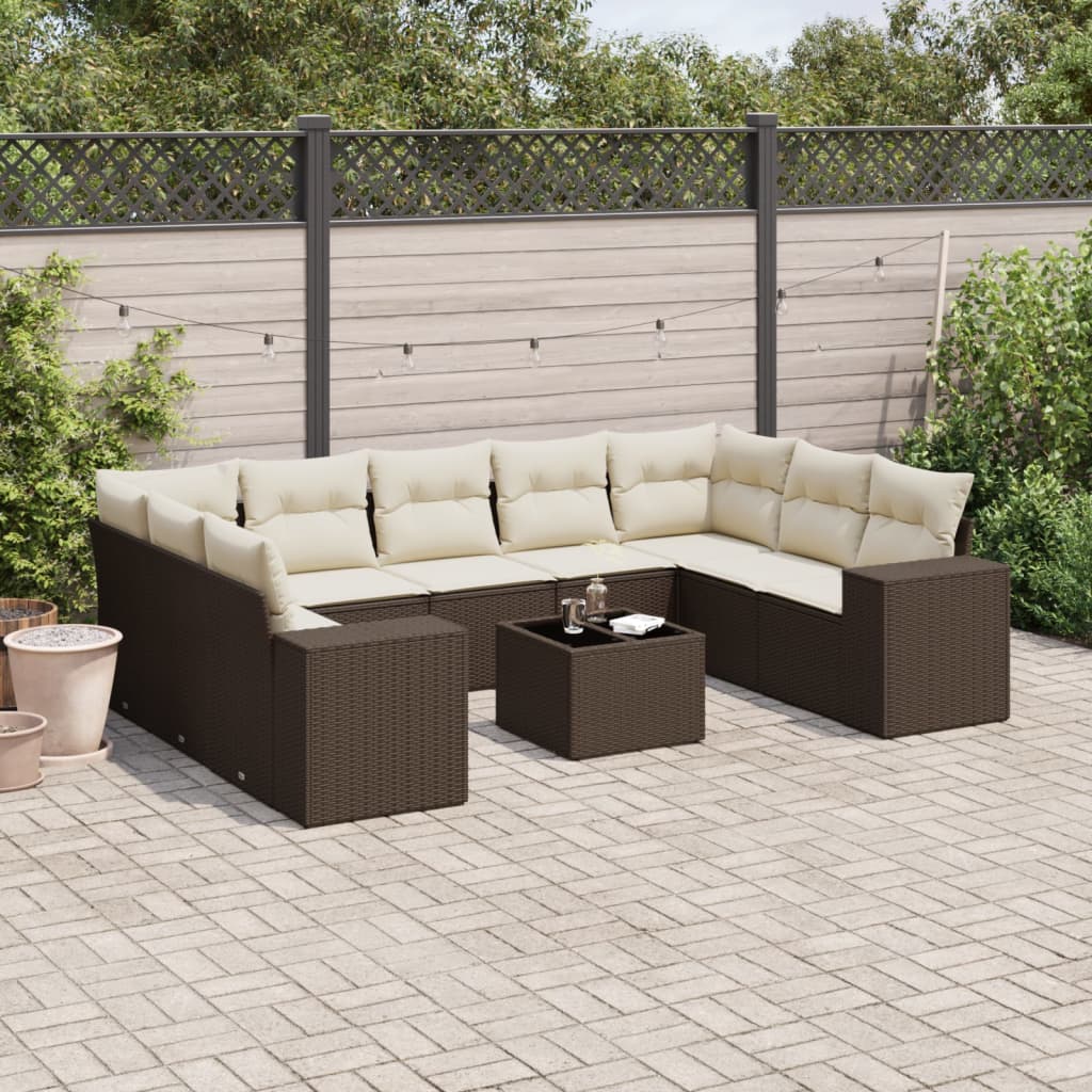 Set Mobilier De Grădină Cu Perne, 10 Piese, , Poliratan