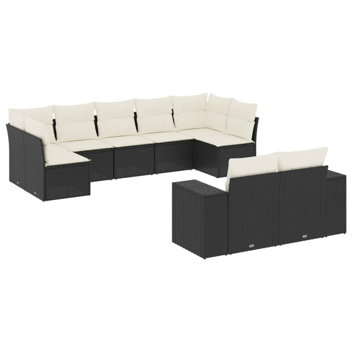 Set Mobilier De Grădină Cu Perne, 9 Piese, Negru, Poliratan