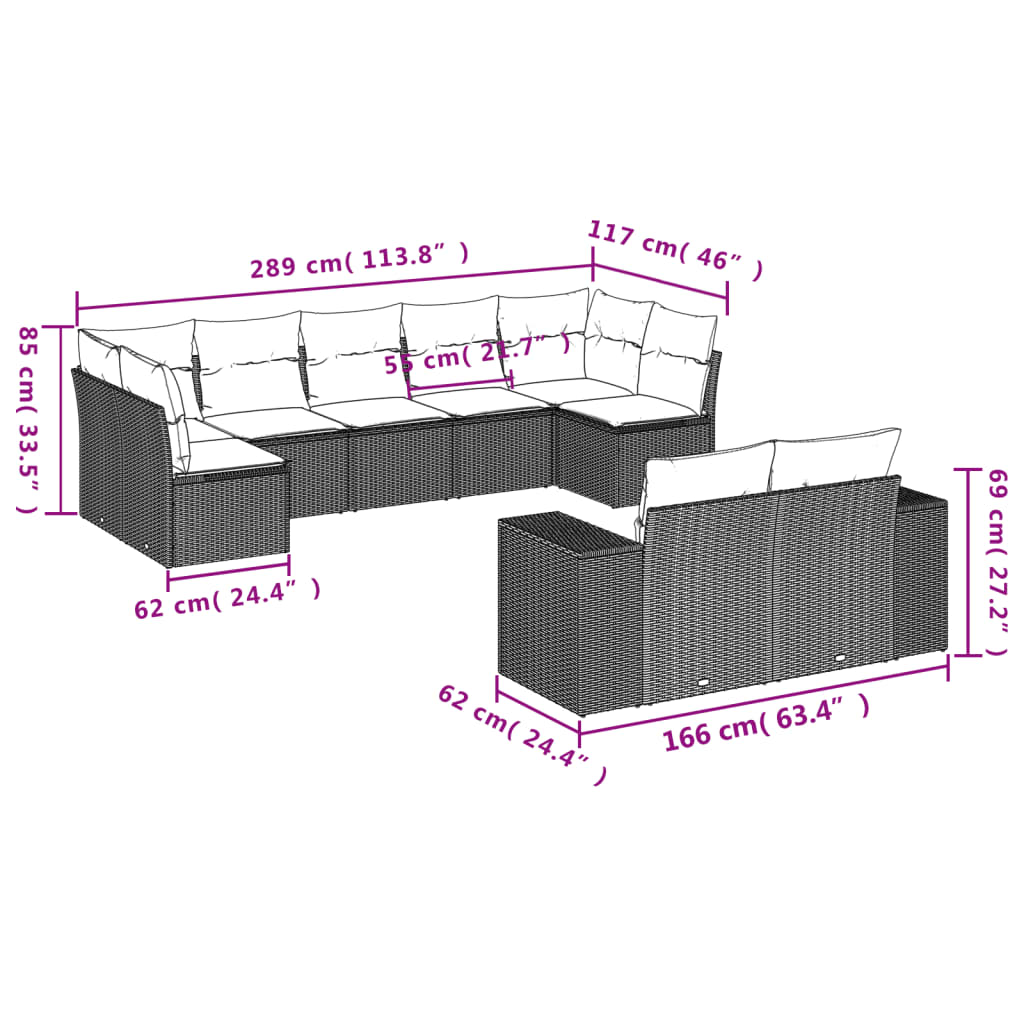 Set Mobilier De Grădină Cu Perne, 9 Piese, Negru, Poliratan