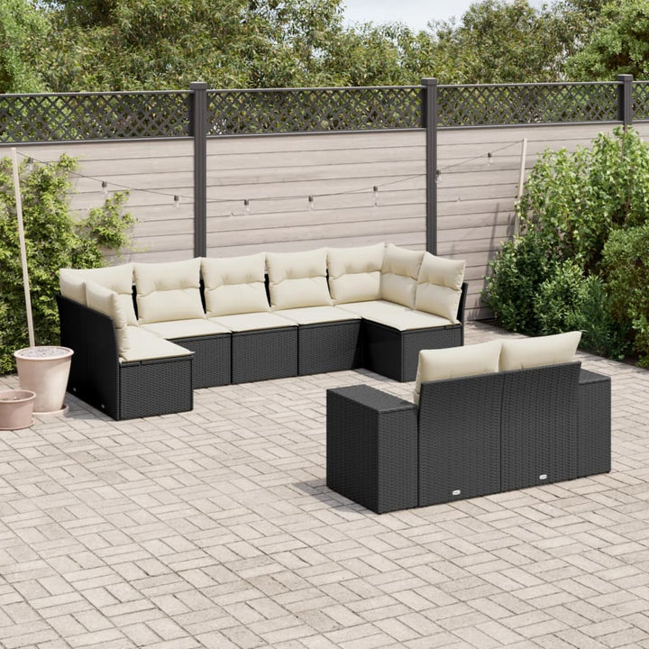 Set Mobilier De Grădină Cu Perne, 9 Piese, Negru, Poliratan