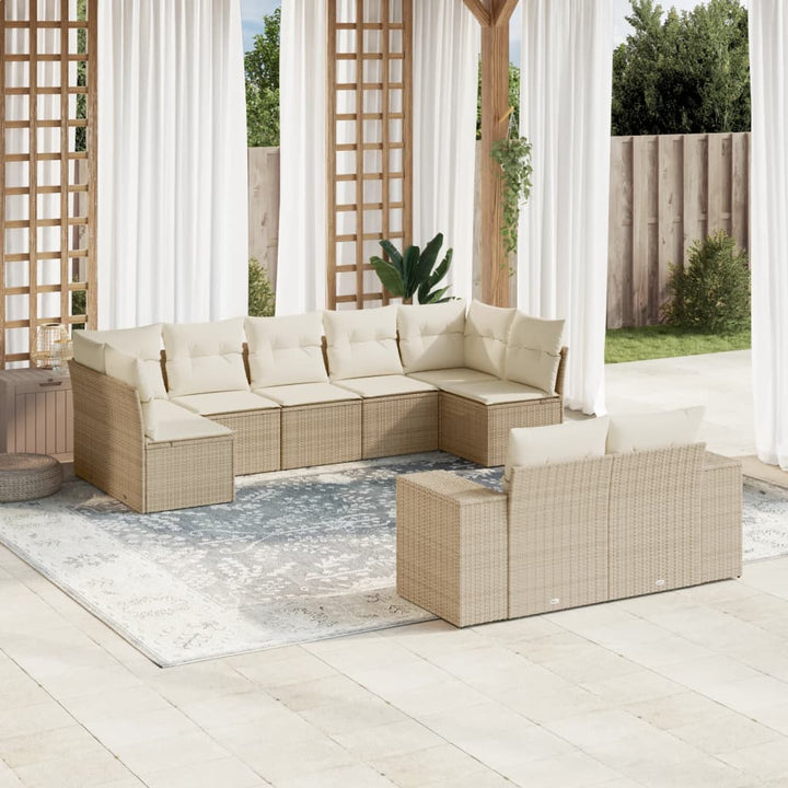 Set Mobilier De Grădină Cu Perne, 9 Piese, Negru, Poliratan
