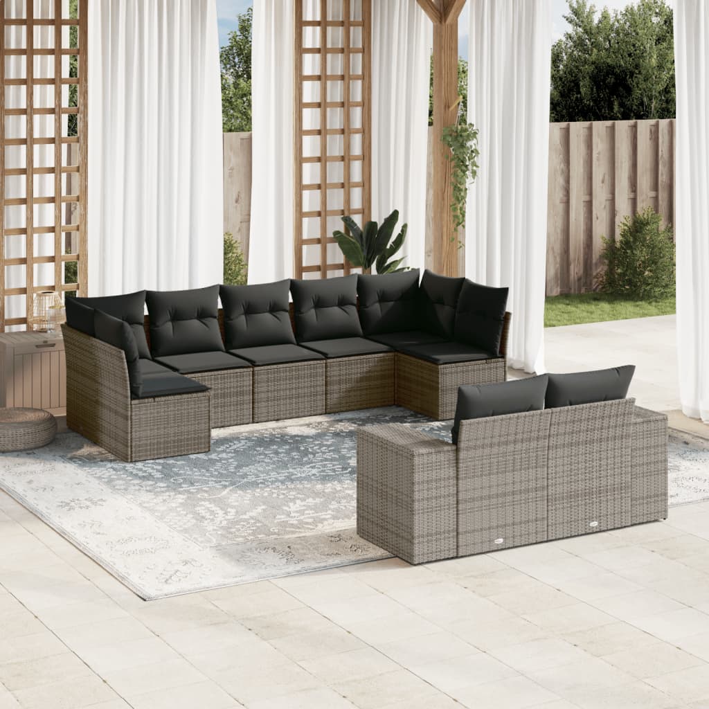 Set Mobilier De Grădină Cu Perne, 9 Piese, Negru, Poliratan