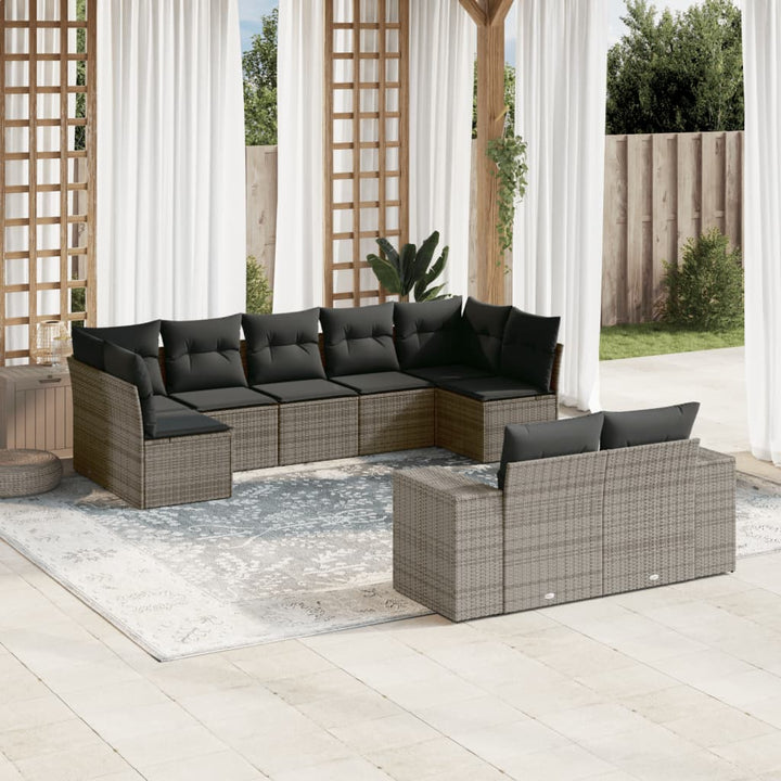 Set Mobilier De Grădină Cu Perne, 9 Piese, Negru, Poliratan