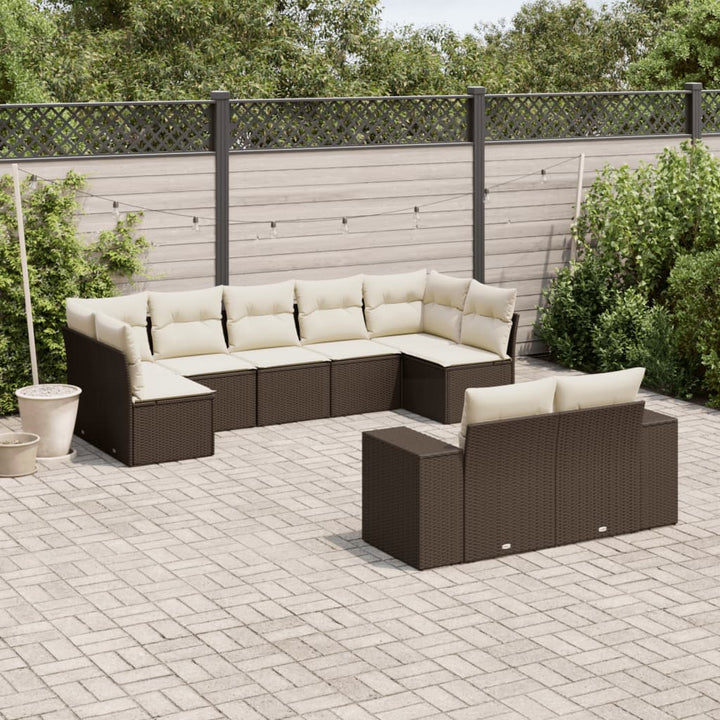 Set Mobilier De Grădină Cu Perne, 9 Piese, Negru, Poliratan