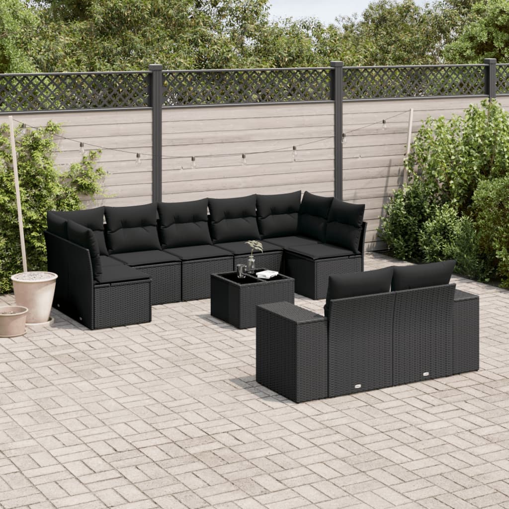 Set Mobilier De Grădină Cu Perne, 9 Piese, Negru, Poliratan