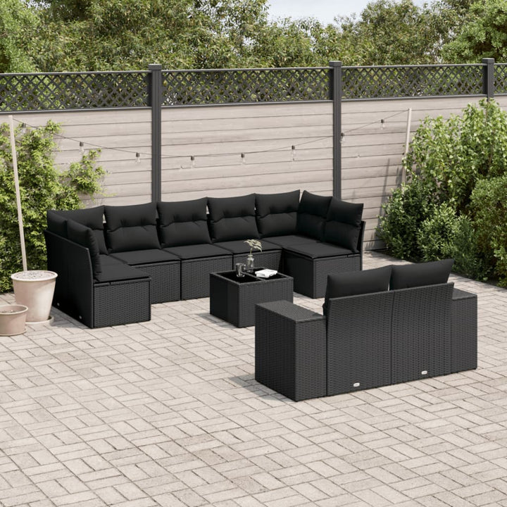 Set Mobilier De Grădină Cu Perne, 9 Piese, Negru, Poliratan