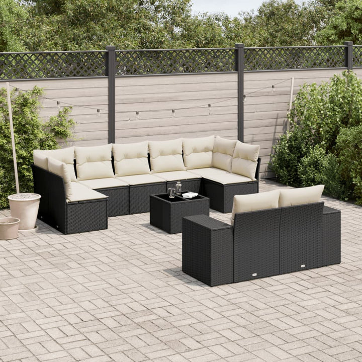 Set Mobilier De Grădină Cu Perne, 9 Piese, Negru, Poliratan