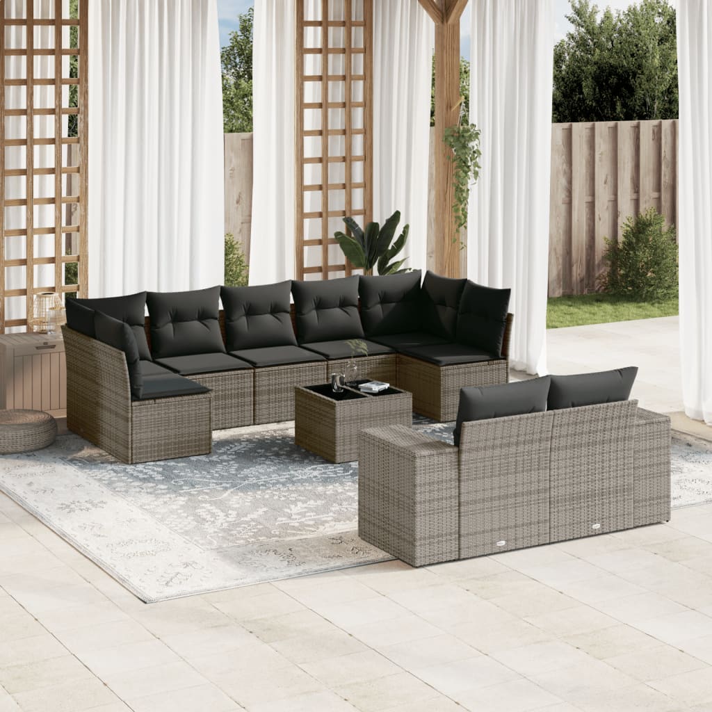 Set Mobilier De Grădină Cu Perne, 9 Piese, Negru, Poliratan