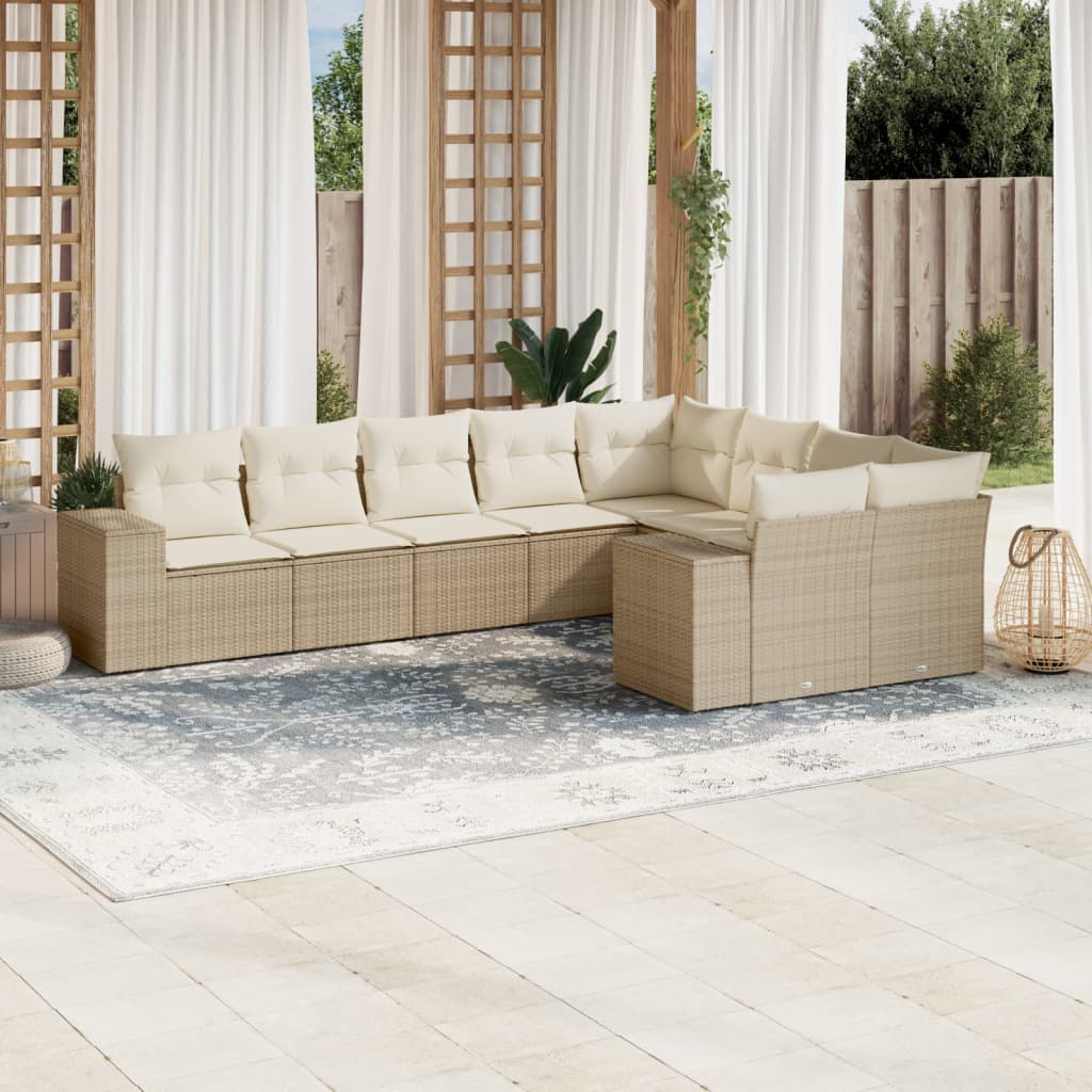 Set Mobilier De Grădină Cu Perne, 10 Piese, , Poliratan