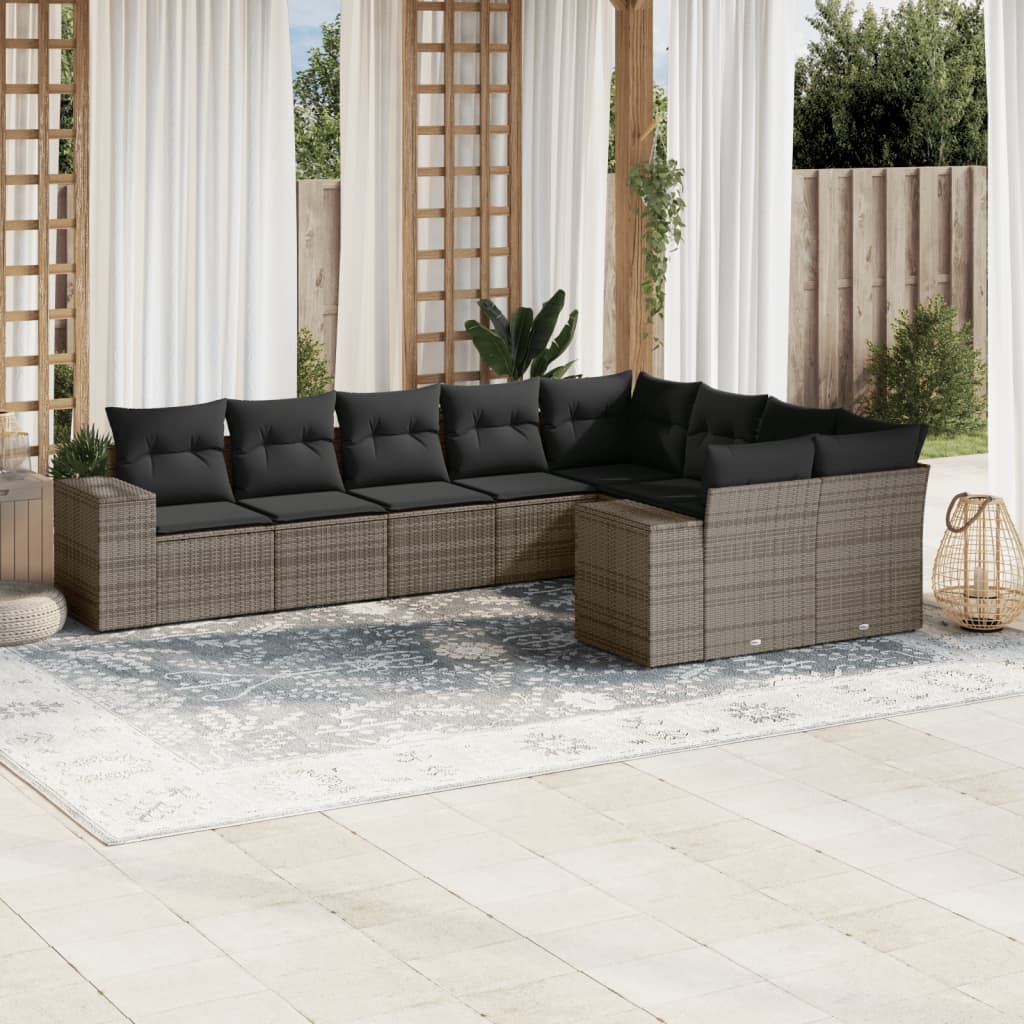 Set Mobilier De Grădină Cu Perne, 10 Piese, , Poliratan