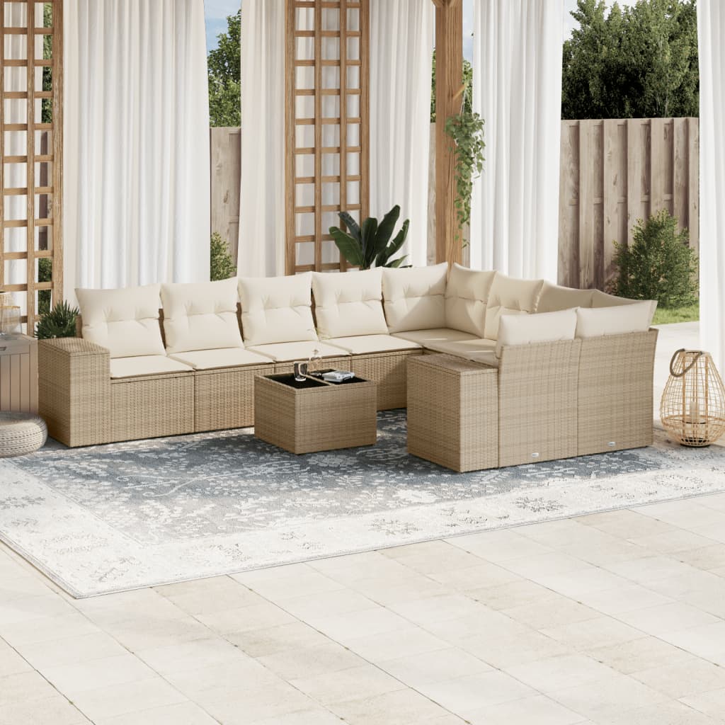 Set Mobilier De Grădină Cu Perne, 10 Piese, , Poliratan