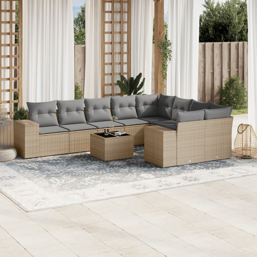 Set Mobilier De Grădină Cu Perne, 10 Piese, , Poliratan