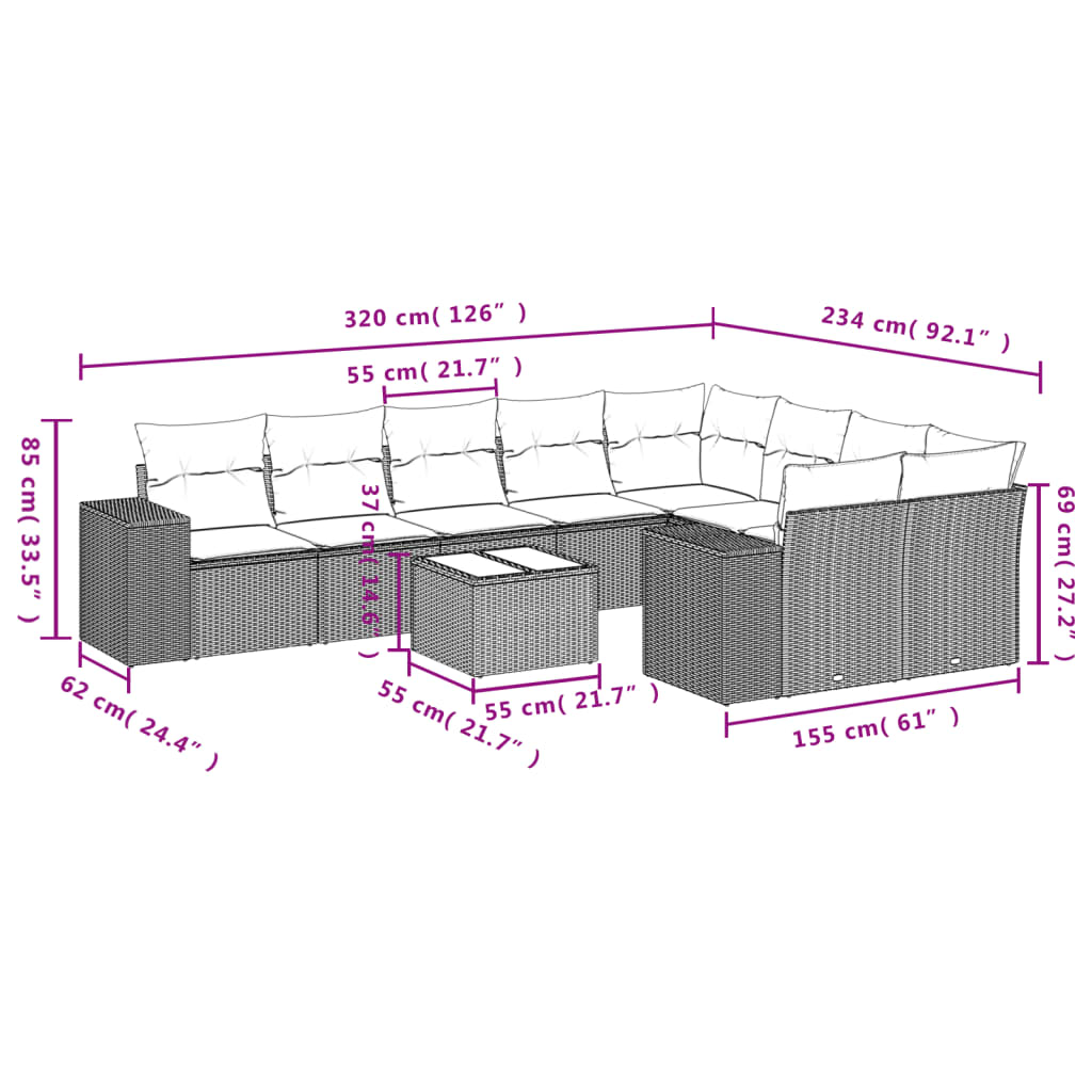 Set Mobilier De Grădină Cu Perne, 10 Piese, , Poliratan