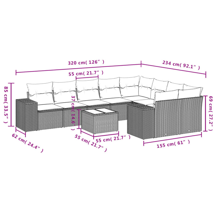 Set Mobilier De Grădină Cu Perne, 10 Piese, , Poliratan
