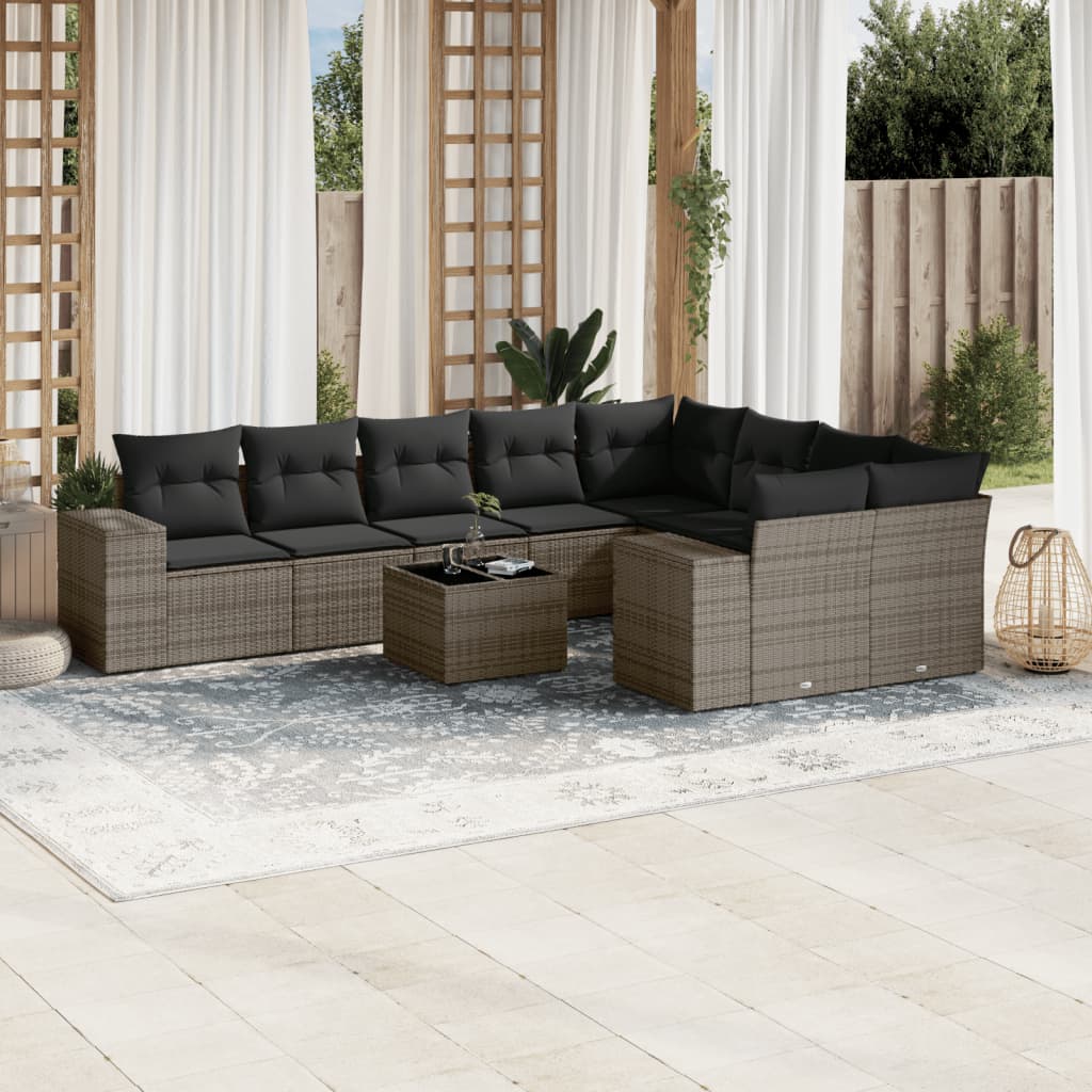 Set Mobilier De Grădină Cu Perne, 10 Piese, , Poliratan