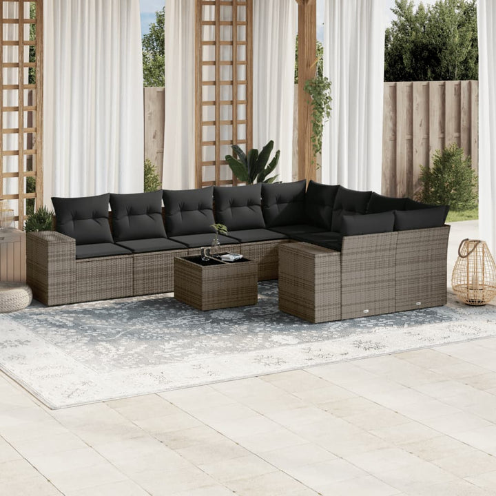 Set Mobilier De Grădină Cu Perne, 10 Piese, , Poliratan