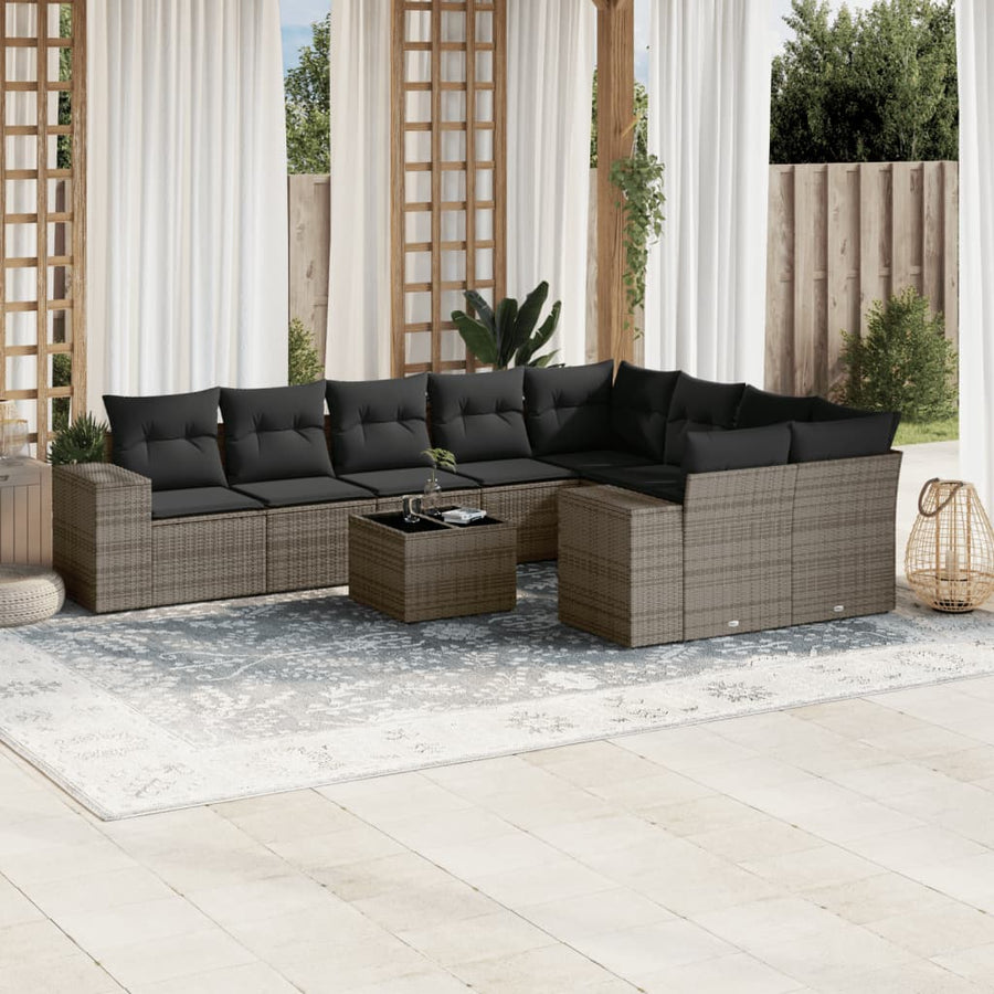 Set Mobilier De Grădină Cu Perne, 10 Piese, , Poliratan