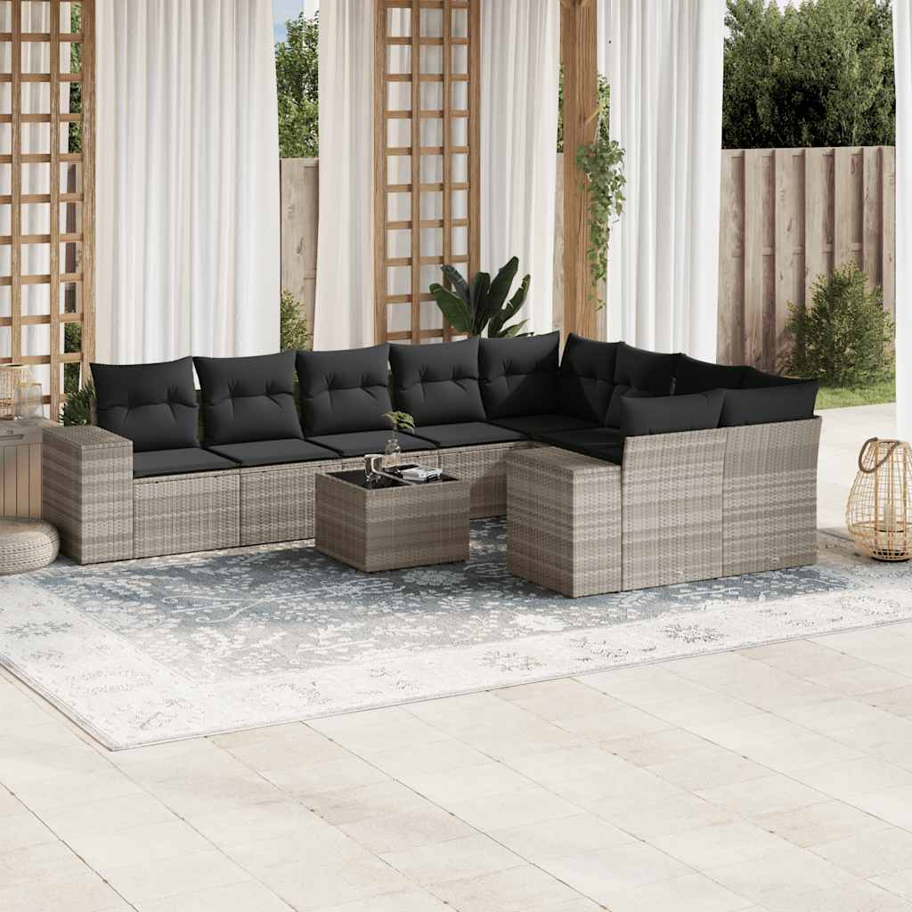 Set Mobilier De Grădină Cu Perne, 10 Piese, , Poliratan