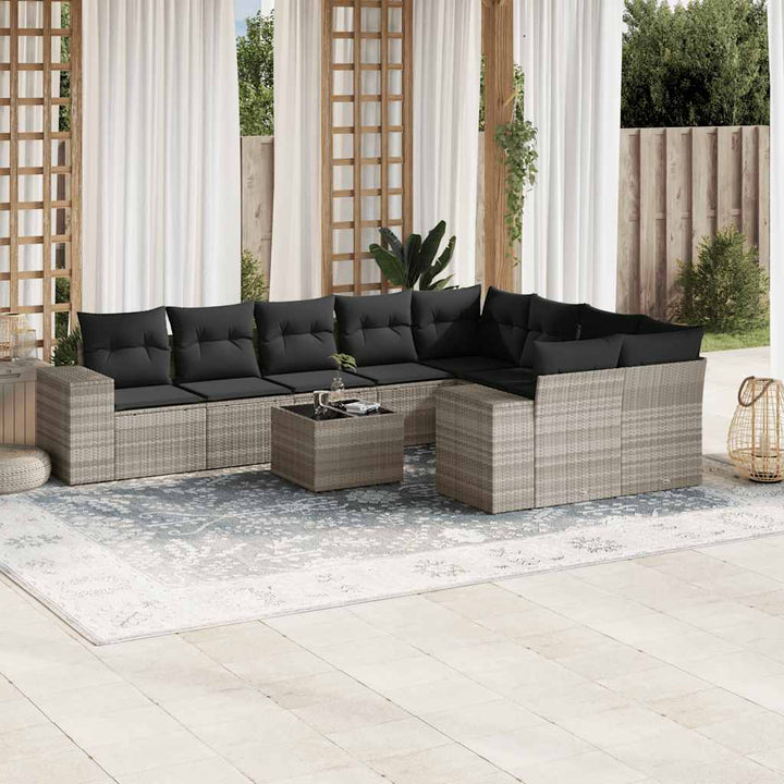 Set Mobilier De Grădină Cu Perne, 10 Piese, , Poliratan