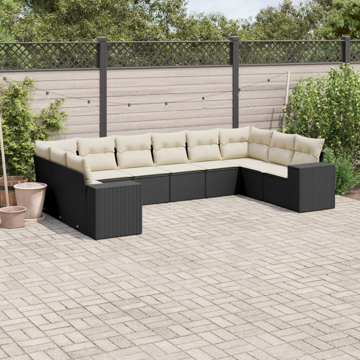 Set Canapele De Grădină Cu Perne, 11 Piese, Negru, Poliratan