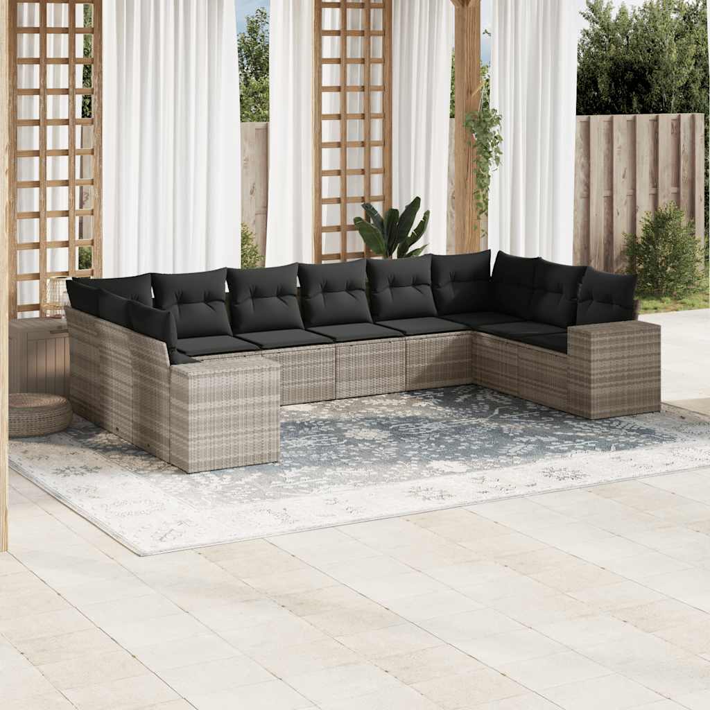 Set Canapele De Grădină Cu Perne, 11 Piese, Negru, Poliratan
