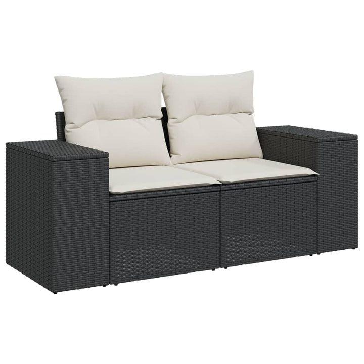 Set Canapele De Grădină Cu Perne, 11 Piese, Negru, Poliratan