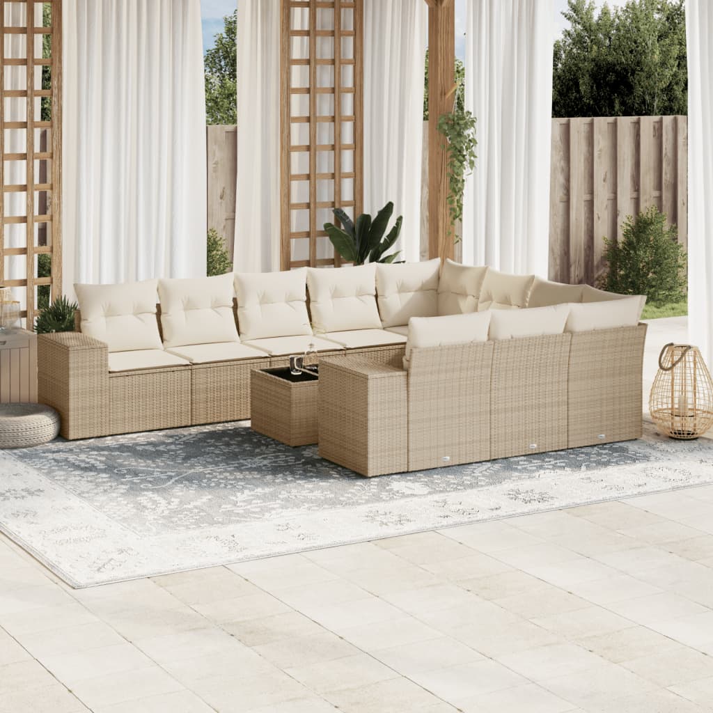 Set Mobilier De Grădină Cu Perne, 10 Piese, , Poliratan