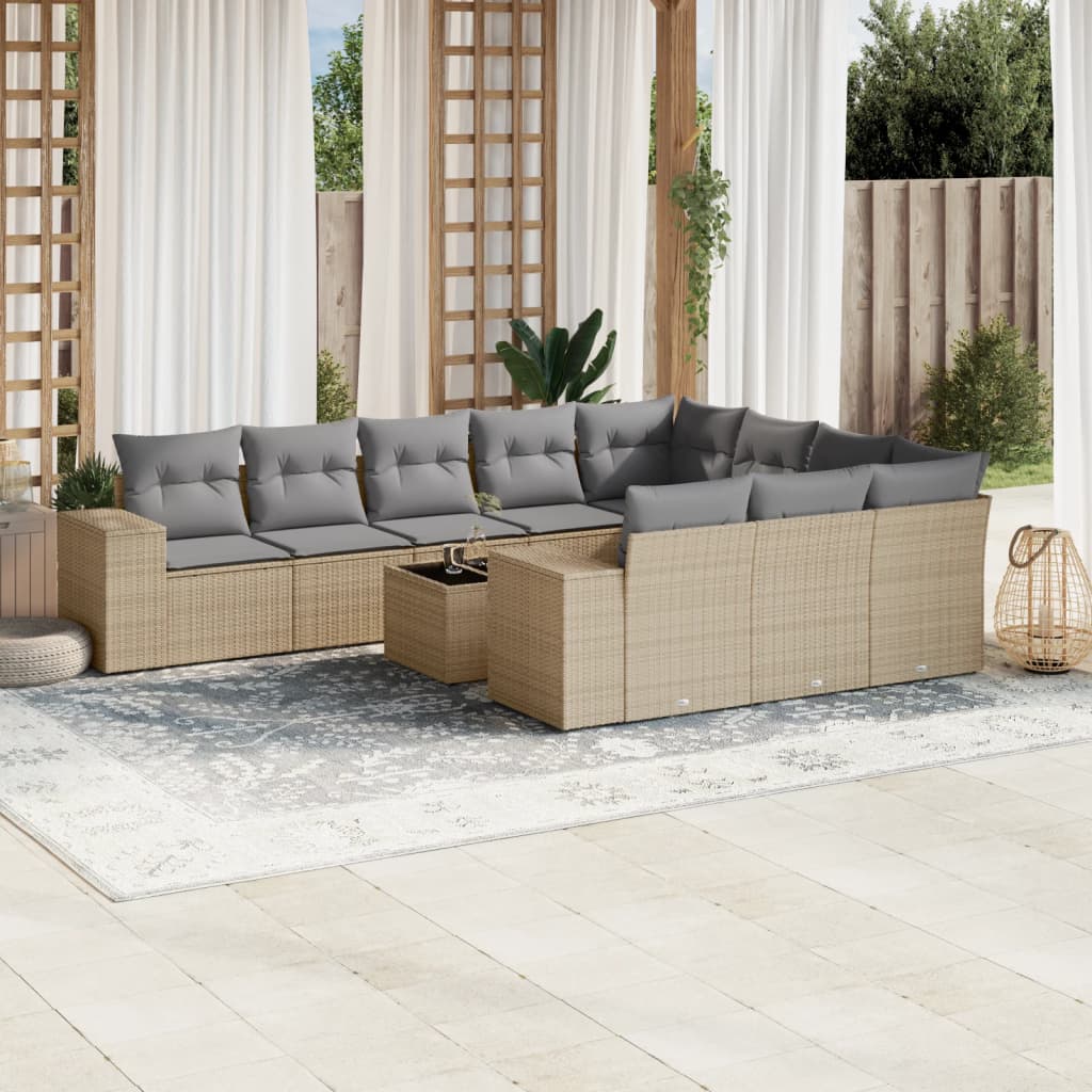 Set Mobilier De Grădină Cu Perne, 10 Piese, , Poliratan