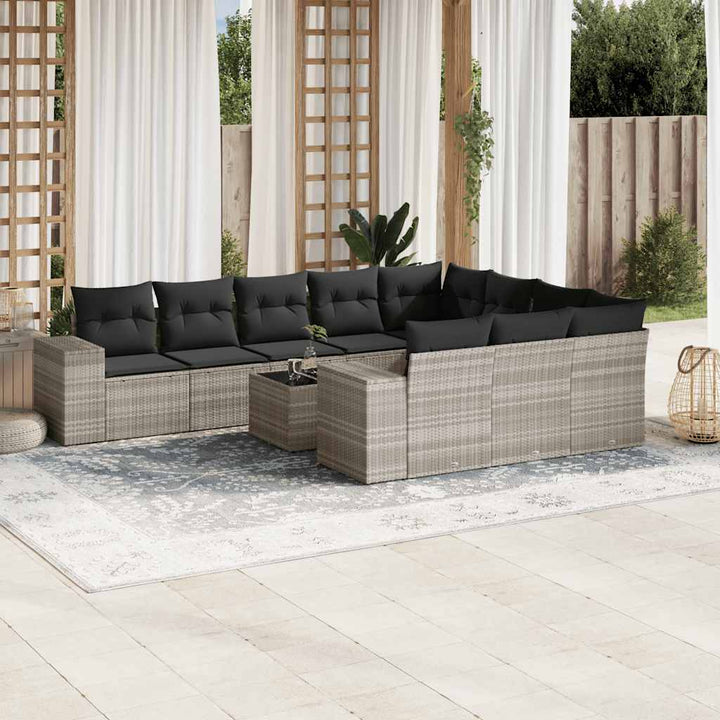 Set Mobilier De Grădină Cu Perne, 10 Piese, , Poliratan