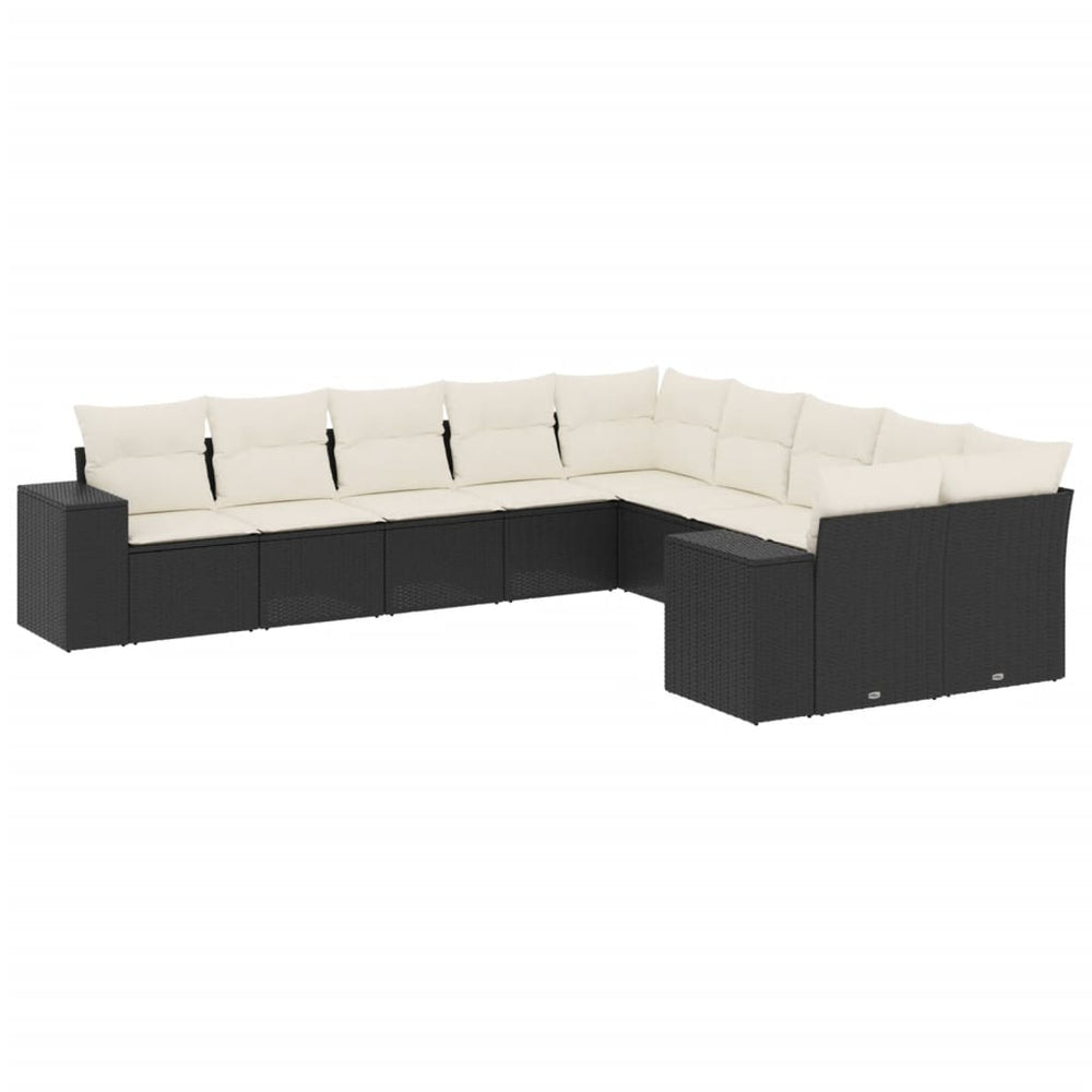 Set Canapele De Grădină Cu Perne, 10 Piese, Negru, Poliratan