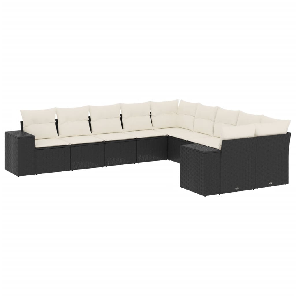 Set Canapele De Grădină Cu Perne, 10 Piese, Negru, Poliratan