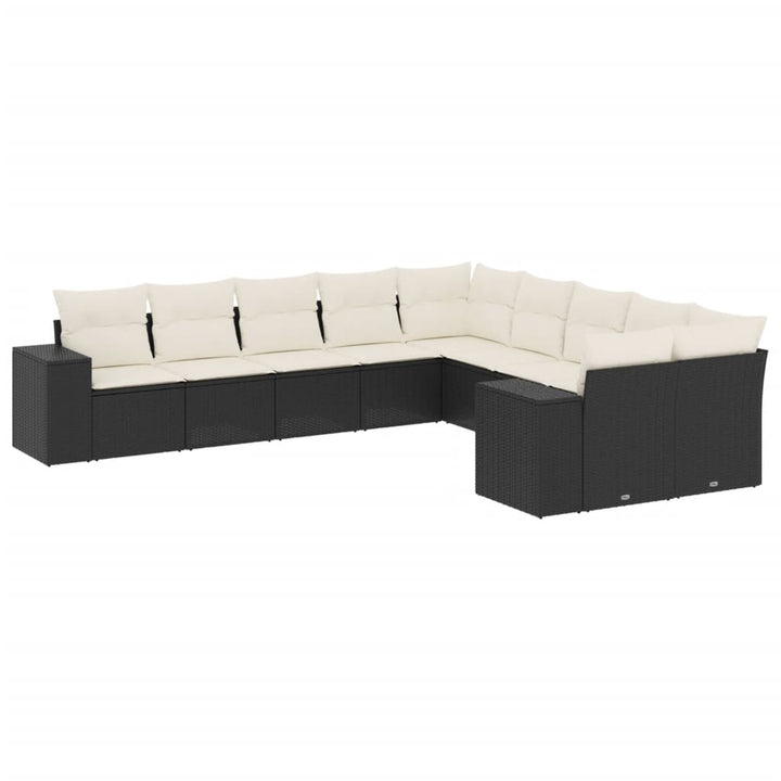 Set Canapele De Grădină Cu Perne, 10 Piese, Negru, Poliratan