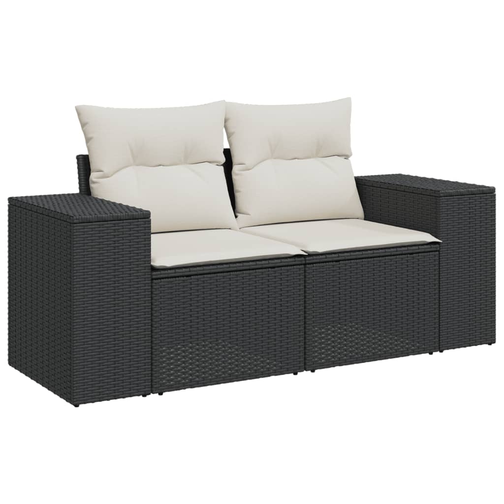 Set Canapele De Grădină Cu Perne, 10 Piese, Negru, Poliratan