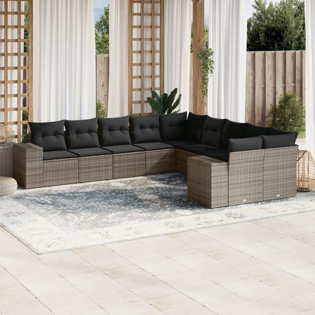 Set Canapele De Grădină Cu Perne, 10 Piese, Negru, Poliratan