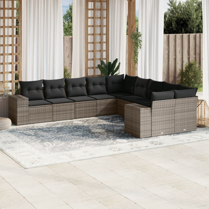 Set Canapele De Grădină Cu Perne, 10 Piese, Negru, Poliratan